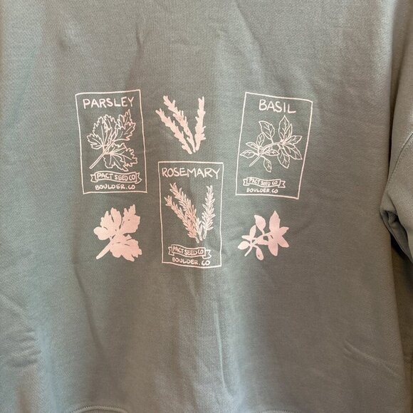 Pact Sweatshirt 100% Organic Fleece Women's Small Green Herb Graphic Sweatshirt - Picture 2 of 6